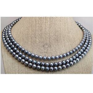 Estate 14K Gold 3-Strand Grey Pearl Necklace 69.2g HEAVY Statement Toggle